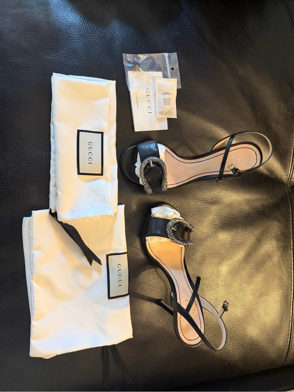 Gucci Black Leather Crystal-Accented Horsebit Slingbacks